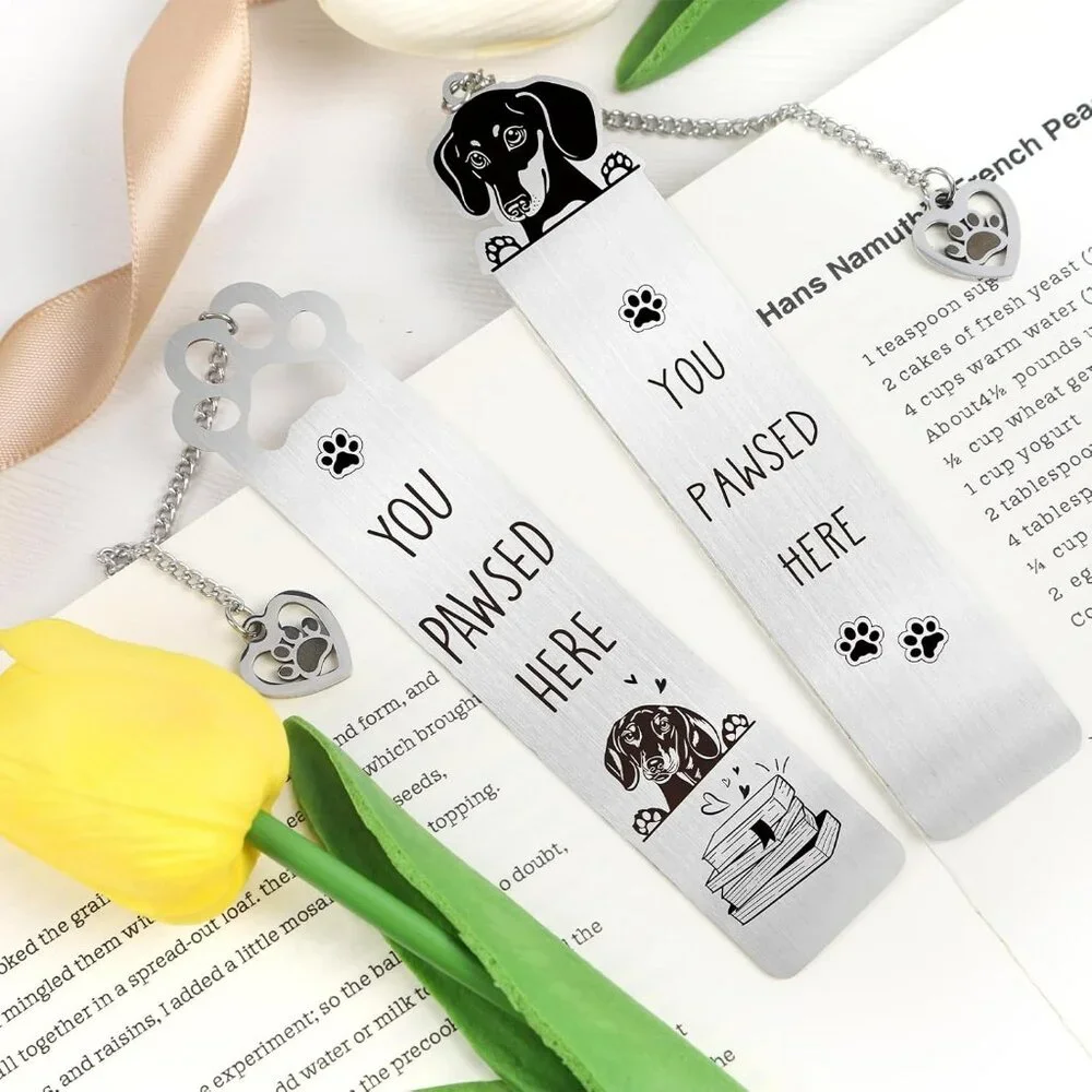 Set of 2 Metal Engraved Dachshund‎ Bookmark's Book Markers